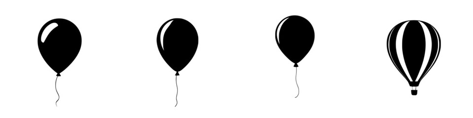 Naklejka premium Silhouette pictogram set featuring balloons and hot air balloon designs used for festive decorations and event planning