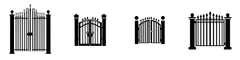 Fototapeta premium Collection of silhouette pictogram icons showcasing different styles of gates in a minimalistic design