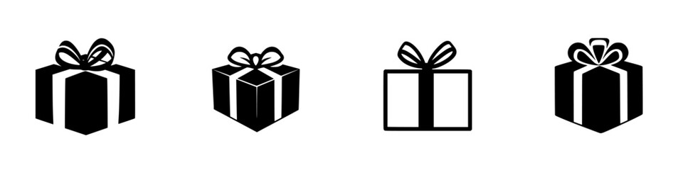 Silhouette pictogram collection of gift boxes showcasing various designs and styles