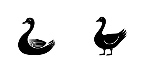 Silhouette pictograms of ducks in various postures for design and illustrative purposes
