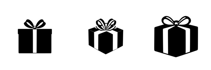 Creative collection of silhouette pictograms of gift boxes with ribbons for various design applications