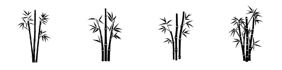 Silhouette pictogram set of bamboo plants in different arrangements for design and illustration