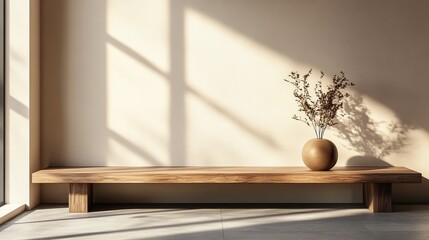Elegant Vase with Lush Plant on Rustic Wooden Table Creating a Cozy and Inviting Atmosphere Indoors