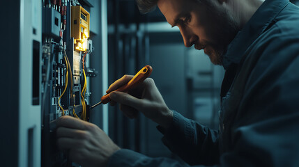 Technician Working on Electrical Equipment