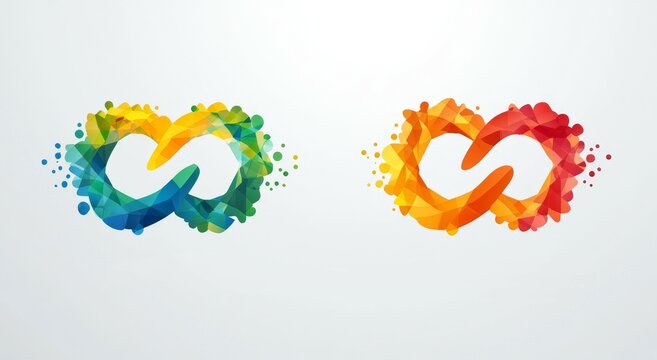 This logo collection features a creative set of digital abstract icons, colorful symbols, and elements, paired with a template containing letters