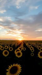 Fototapeta premium sunflower field at sunset