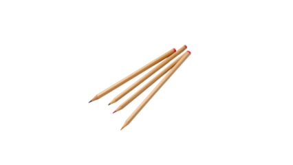 Set of Natural Wooden Colored Pencils with Red Tips Isolated on Transparent Background for Creative Design Use