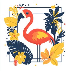 Obraz premium The Boho Botanical Summer Sale Post Frame features Tropical Leaves and a Flamingo