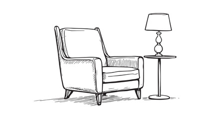 Armchair and lamp line art minimalist interior design sketch