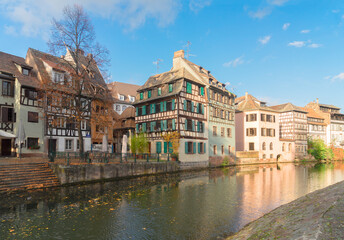 Petit France medieval old town district of Strasbourg, Alsace France, retro toned