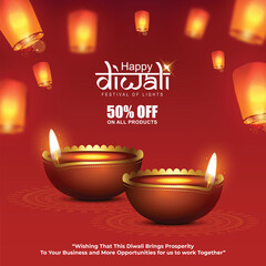 Vector illustration of Happy Diwali social media feed template written Hindi text means happy Diwali
