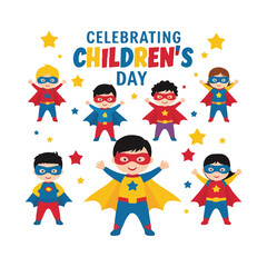 cartoon children with superhero fashion