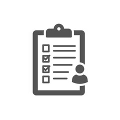 Fototapeta premium Checklist Icon: A simple yet effective checklist icon featuring a clipboard, checklist items, and a person symbol, representing task management, personal organization and planning. 