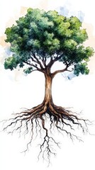 Symbolic Watercolor Tree with Visible Roots Representing Nature's Connection
