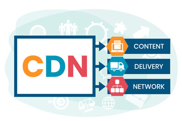 CDN - Content Delivery Network acronym, business concept. word lettering typography design illustration with line icons