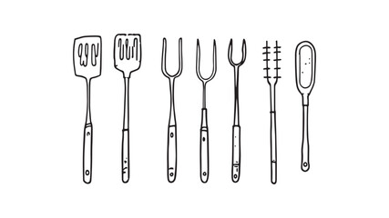 Barbecue Tools Vector line art illustration design for cooking lovers