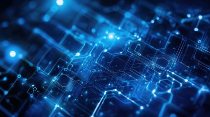 Obraz premium Abstract Digital Circuit Background with Blue Lights and Lines Showcasing Technology and Innovation in a Modern Digital Environment for Stock Photography