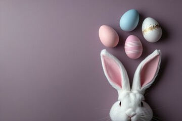 Obraz premium Happy Easter bunny with pastel eggs adorable spring celebration