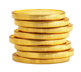 A stack of shiny gold coins , isolated on transparent background