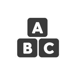 ABC Blocks: A minimalist icon design depicting three blocks stacked in a classic educational pyramid formation. The letters A, B, and C are prominently displayed on the block faces.