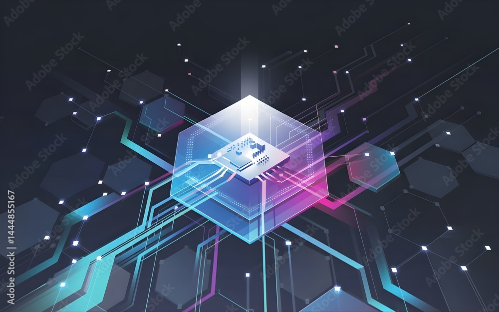 Poster futuristic technology abstract background with glowing lines and hexagons representing digital innov