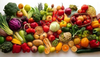 Vibrant Colorful Fresh Fruits and Vegetables Healthy Eating Food Background