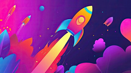 Cosmic Rocket Launch Vibrant Dreamscape.
