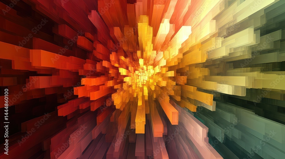 Poster vibrant abstract explosion of colorful cubes creating a dynamic sense of movement and energy in a di