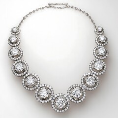 Obraz premium Long necklace with many diamonds is on a white background