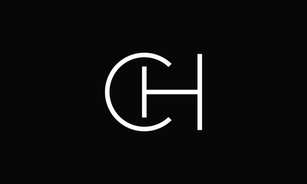 Elegant CH monogram logo on black background &ndash; C H minimalist vector brand identity