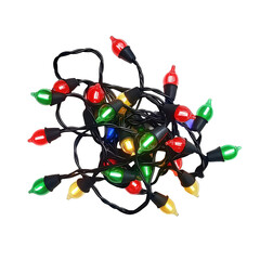 Colorful String Lights Heap on White Background Decorative Christmas Lights
