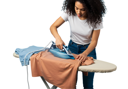 Woman Ironing Clothes Household Chores Laundry Day Homemaking on Transparent background