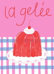 Illustration with fruit jelly dessert on a plate