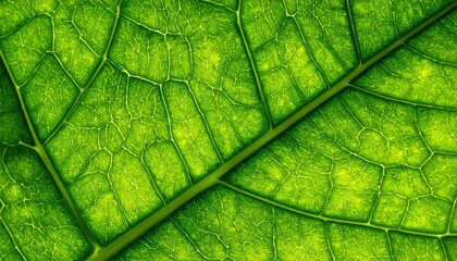 Artistic macro view of chlorophyll pattern on a healthy leaf, green textures