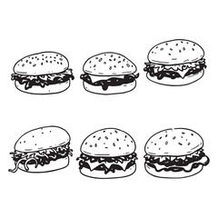 Hand Drawn French Dip Sandwich and Dipping Sauce Line Art