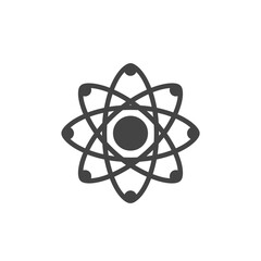 Atom Icon: A minimalist and modern representation of an atom, highlighting its core and orbiting particles. Perfect for science education, technology concepts, and futuristic design.