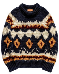 Cozy Patterned Wool Sweater with Roll Neck and Diamond Design