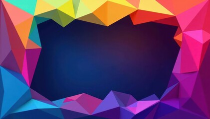 Vibrant rainbow polygon pattern, geometric frame , abstract, digital art