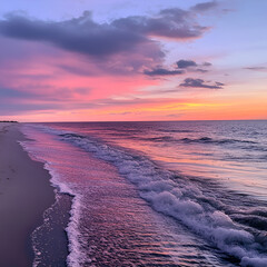 Naklejka premium Sunset waves beachfront photography serene environment coastal view tranquil nature scene