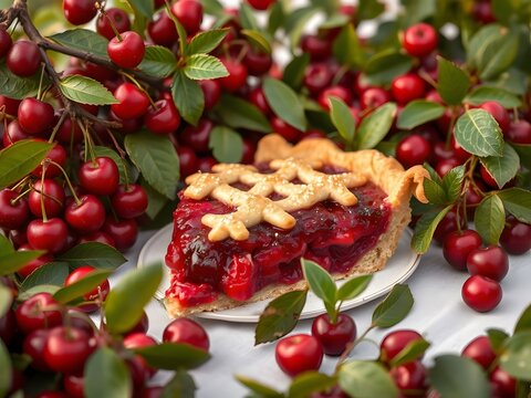 cherry pie with cherry decorations