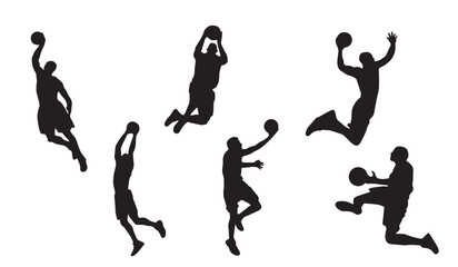 Basketball Players Dunking Silhouette Vector Set