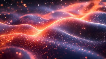 Fototapeta premium Golden particles stream across smooth, undulating purple and orange waves, creating a dreamy visual effect on a transparent background, PNG image, PNG file.
