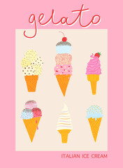 Poster with different types of ice cream cone