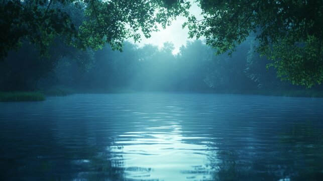 In the illustration entitled Ethereal Flood, a mystical and glowing blue liquid inundates an enchanted forest, conjuring a dreamscape that is at once captivating and otherworldly, an ethereal realm