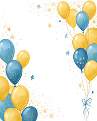 "realistic happy birthday backdrop, symmetrical golden and white balloons on left and right, empty space in center, black background, subtle sparkles and glitter, elegant and festive atmosphere, 4k re