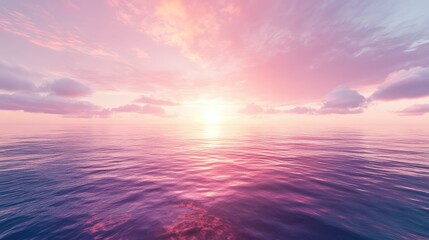 Obraz premium Breathtaking Sunset Over Calm Ocean Waves with Soft Pink and Orange Hues Illuminating the Sky and Reflecting on Tranquil Water Surface