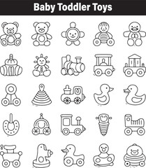 Baby Toddler Toy Icons Set – Outline Style Kids Toys Clipart