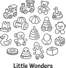 Baby Toddler Toy Icons Set – Outline Style Kids Toys Clipart