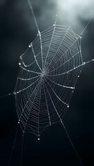 Dew Drops on a Spider Web with Fog