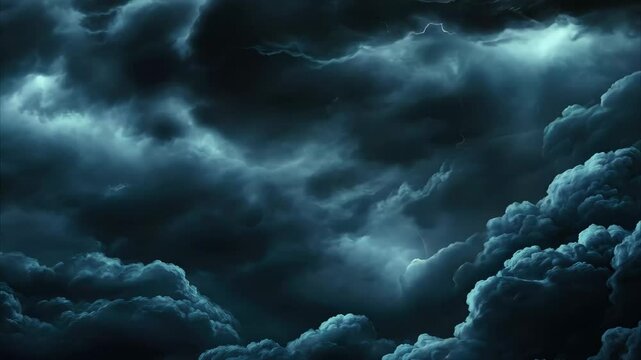 Dark storm clouds with dramatic lightning illuminating the sky during a turbulent afternoon, Dark and dramatic storm clouds overhead with multiple lightning bolts illuminating the sky
